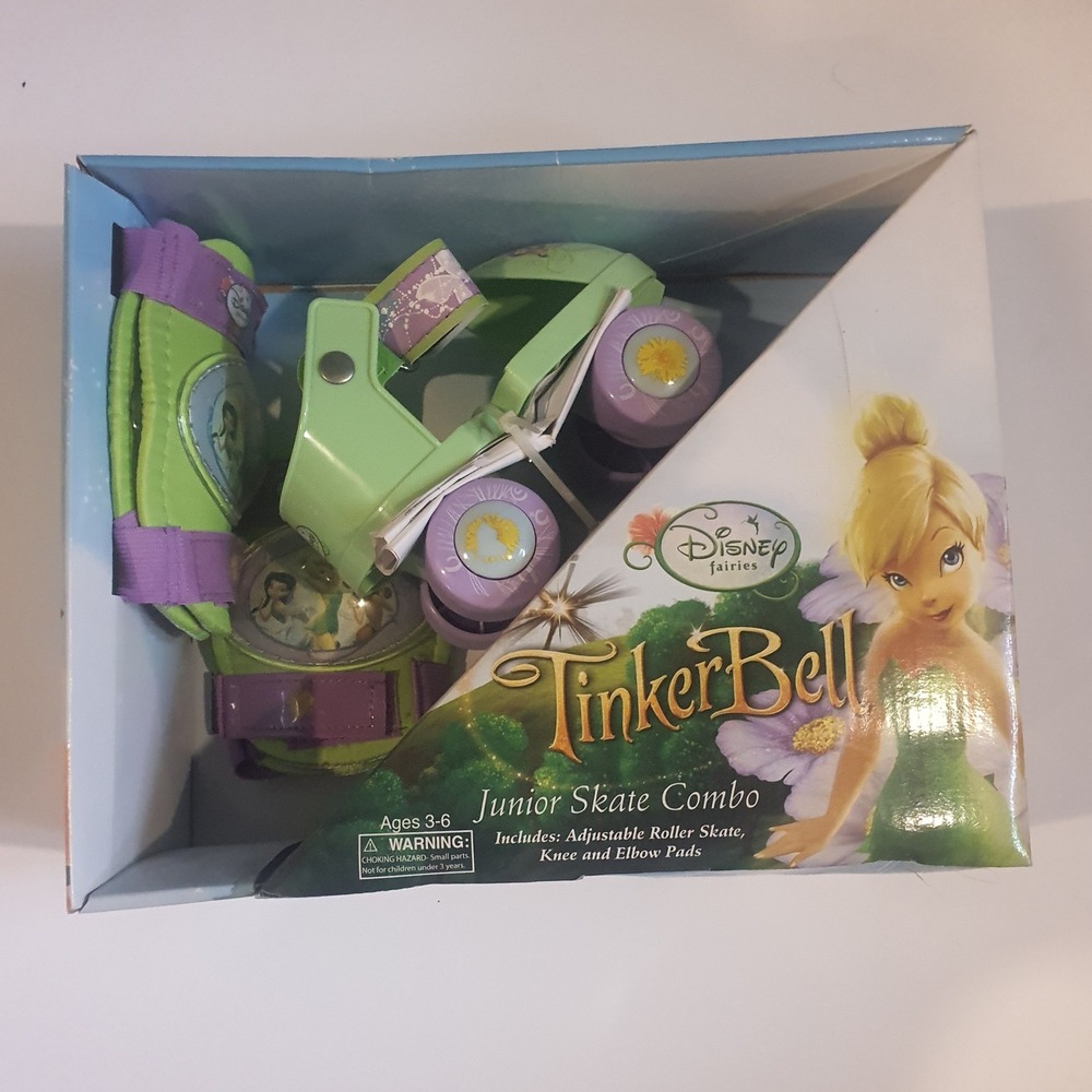 Disney Fairies Tinker Bell Quad Roller Skate Combo Adjustable Knee Elbow Pads‎